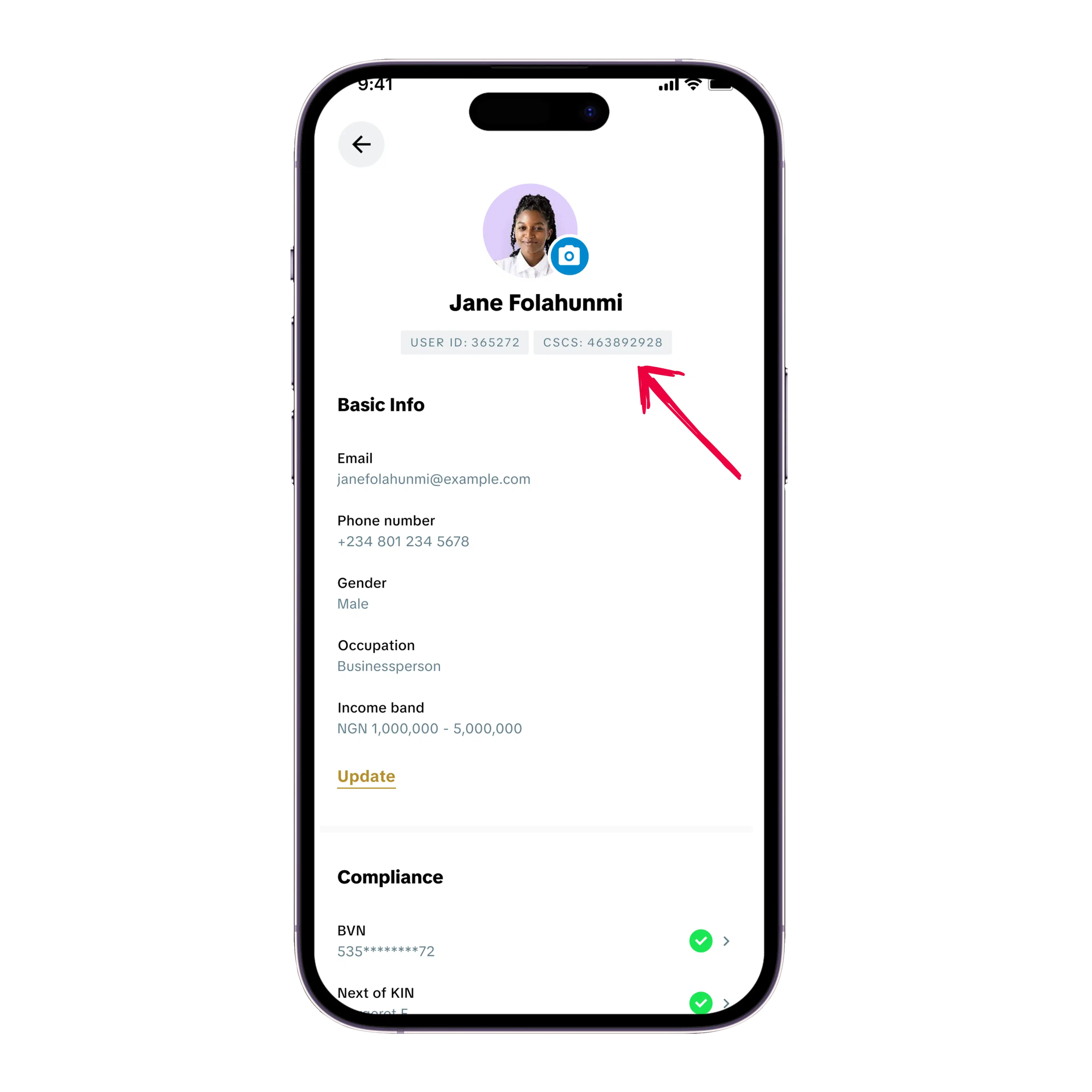 i-invest profile showing a CSCS account number